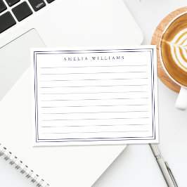 Cartão De Notas Elegante Minimalista Azul Monograma Regras