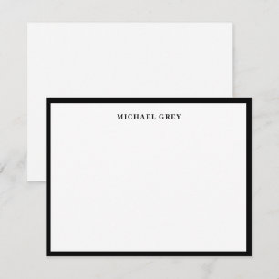 Cartão De Notas Elegante Minimalista Preto Branco Nome Borda Plano