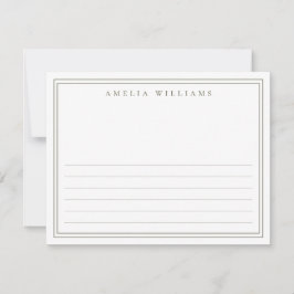 Cartão De Notas Elegante Minimalista Verde Oliva Meia Linhada