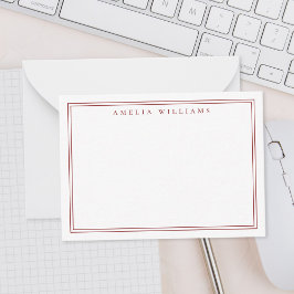 Cartão De Notas Elegante Minimalista Vermelho Duas Bordas
