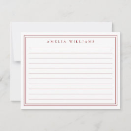 Cartão De Notas Elegante Minimalista Vermelho Duas Bordas Réguas