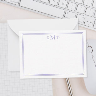 Cartão De Notas Elegante - Mínimo - Monograma de Três Letras Roxo