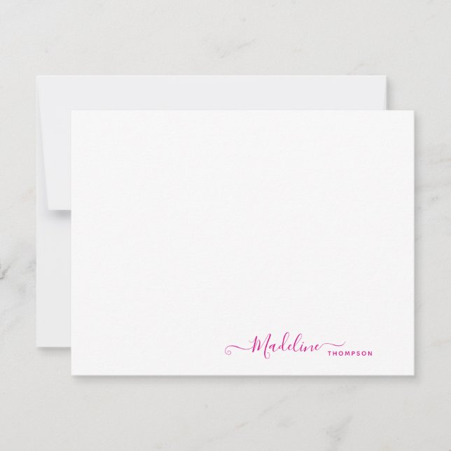Cartão De Notas Elegante Modern Girly Script Magenta (Frente)