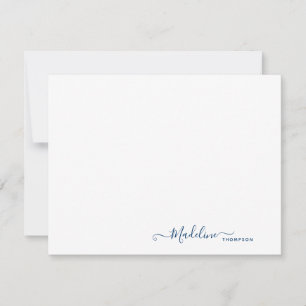 Cartão De Notas Elegante Modern Girly Script Marinho Azul