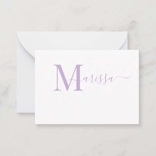 Cartão De Notas Elegante Modern Script Purple Monograma Nome Nota  (Frente)