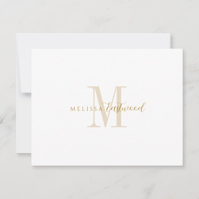 Cartão De Notas Elegante Monograma Dourado em Serif com Script (Frente)