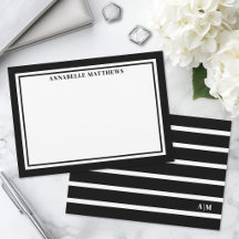 Elegante Monograma Listrado de Preto e Branco