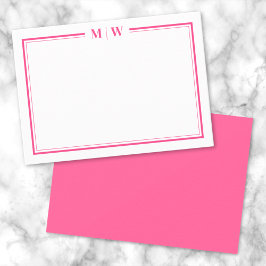 Cartão De Notas Elegante Monograma Minimalista de Duas Bordas Rosa