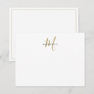 Cartão De Notas Elegante Monograma Moderno em Grafite Branco