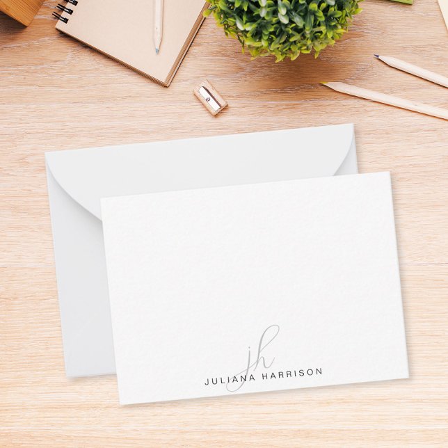 Cartão De Notas Elegante Monograma Personalizado (Elegant Monogrammed Personalized Note Card)