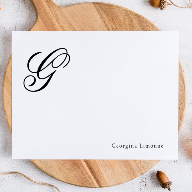 Cartão De Notas Elegante Monograma Personalizado em Script (Criador carregado)