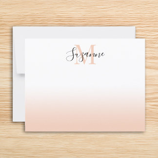 Cartão De Notas Elegante Monograma Soft Peach Ombre
