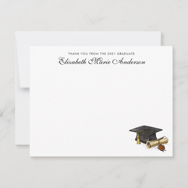 Cartão De Notas Elegante Obrigado Da Graduação Do Boné Formando (Frente)