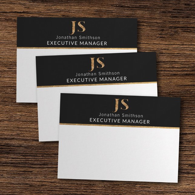 Cartão De Notas Elegante, preto e Dourado monograma personalizado (Criador carregado)