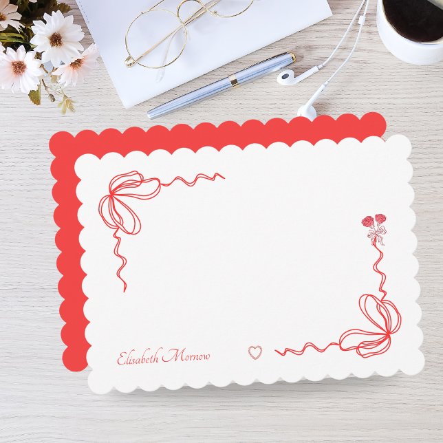 Cartão De Notas Elegante Red Watercolor Arco Personalizado (Personalized Elegant Red Watercolor Bow Note Card)