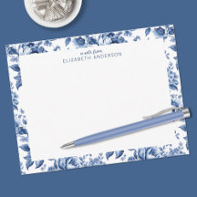 Elegante Rosa Floral Vintage Azul Branco