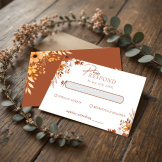 Cartão De Notas Elegante RSVP de Casamento Floral em Terracota