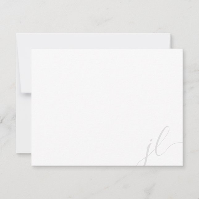 Cartão De Notas Elegante Script de Letra Inicial Dupla em Cinza Cl (Frente)