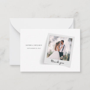 Cartão De Notas Elegante Script de Moldura de Foto Obrigado Casame