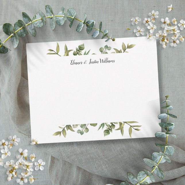 Cartão De Notas Elegante Simples Folhagem Personalizada (Elegant Simple Greenery Personalized Note Card)