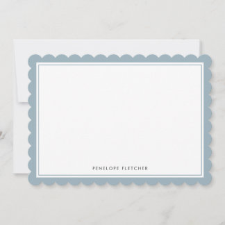 Cartão De Notas Elegante Simples Moderno Borda Recortada Azul Empo