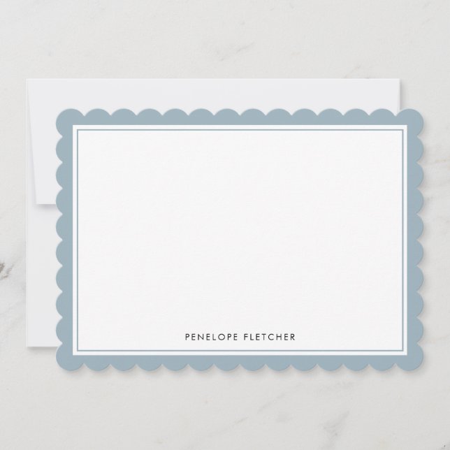 Cartão De Notas Elegante Simples Moderno Borda Recortada Azul Empo (Frente)