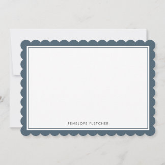 Cartão De Notas Elegante Simples Moderno Borda Recortada Azul Mari