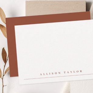 Cartão De Notas Elegante Simples Terracota Nome Personalizado