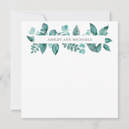 Cartão De Notas Elegante Teal Greenery deixa nome personalizado