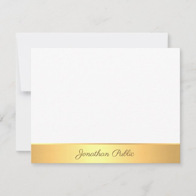 Cartão De Notas Elegante Texto Dourado de Script em Branco (Frente)