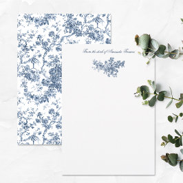 Cartão De Notas Elegante Vintage Francês Gravado Floral Toile-Blue