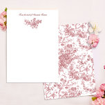 Cartão De Notas Elegante Vintage Francês Gravado Floral Toile-Pink<br><div class="desc">Padrão elegante,  ornamentado,  cor-de-rosa e branco vintage toile de jouy,  com flores exóticas,  vinhas e folhagem interligadas com terras e cestos de rosas. Este padrão foi adaptado de um fragmento histórico têxtil francês cerca de 1910 na coleção Smithsonian.</div>