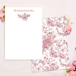 Cartão De Notas Elegante Vintage Francês Gravado Floral Toile-Pink