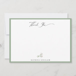 Cartão De Notas Elegante White Floral Sage Green Obrigado