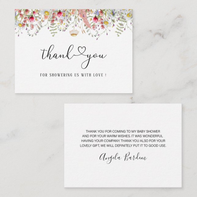 Cartão De Notas Elegante Wildflower floral obrigado bilhete (Frente/Verso)