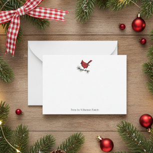 Cartão De Notas Elegante Winter Red Cardinal Bird Family