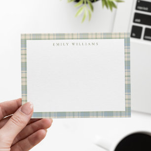 Cartão De Notas Elegante Xadrez Azul Verde Minimalista