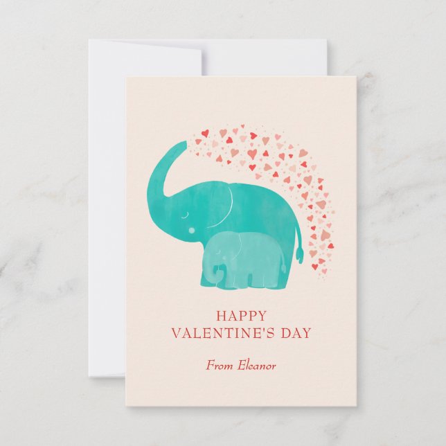 Cartão De Notas Elephant Happy Valentine's Day Kid Photo (Frente)