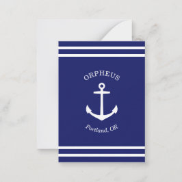 Cartão De Notas Emblema da âncora personalizada náutico (azul)