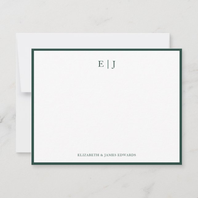 Cartão De Notas Emerald Green Border Simple Couple Monogram (Frente)