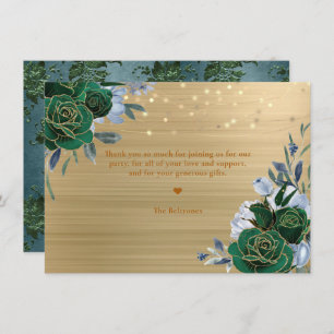 Cartão De Notas Emerald Green Dourado Floral Quinceañera Obrigado