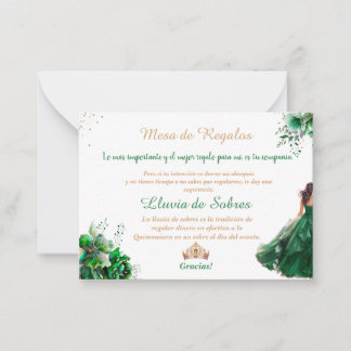 Cartão De Notas Emerald Green Quinceañera Lluvia de Sobres