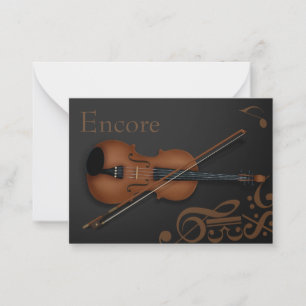 Cartão De Notas "Encore" Brown Violin & Arco Elegante personalizad
