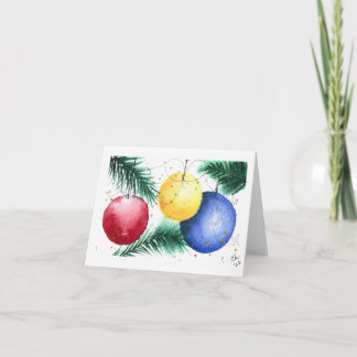 Cartão De Notas Enfeites de natal coloridos, Impressão de aquarela