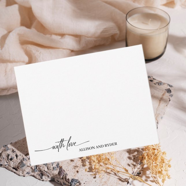 Cartão De Notas Escuro Elegante Branco Preto Com Amor Obrigado (Criador carregado)