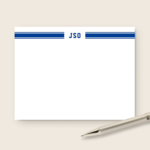 Cartão De Notas Esportes Listras Monogramas Azul e Branco Masculin