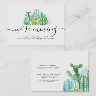 Cartão De Notas Estamos Movendo Cactos de Aquarela Nota de Alteraç