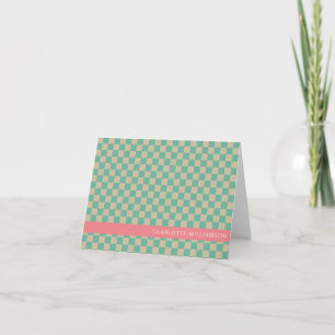 Cartão De Notas Estética Retro Xadrez Verde Menta Personalizado