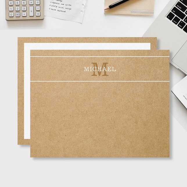 Cartão De Notas Estilo Kraft do Nome do Monograma Moderno Personal (Criador carregado)