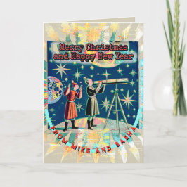 Cartão De Notas Estilo Vintage Astrônomos do Telescópio de Natal C